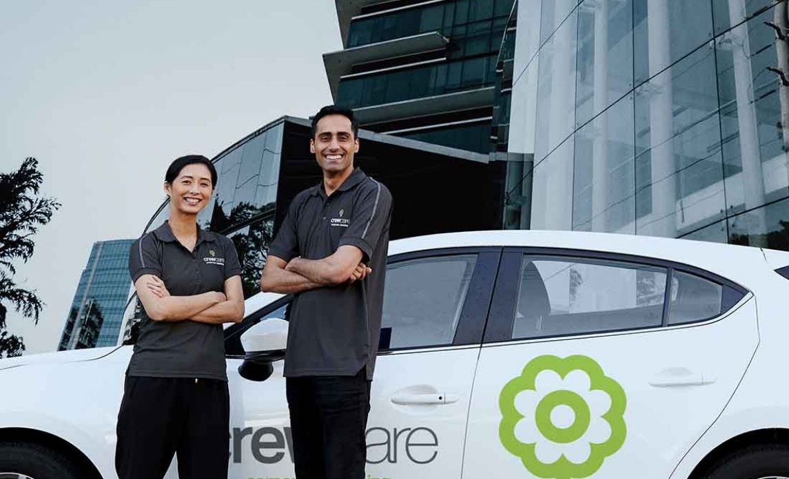 Commercial cleaning crew and vehicle