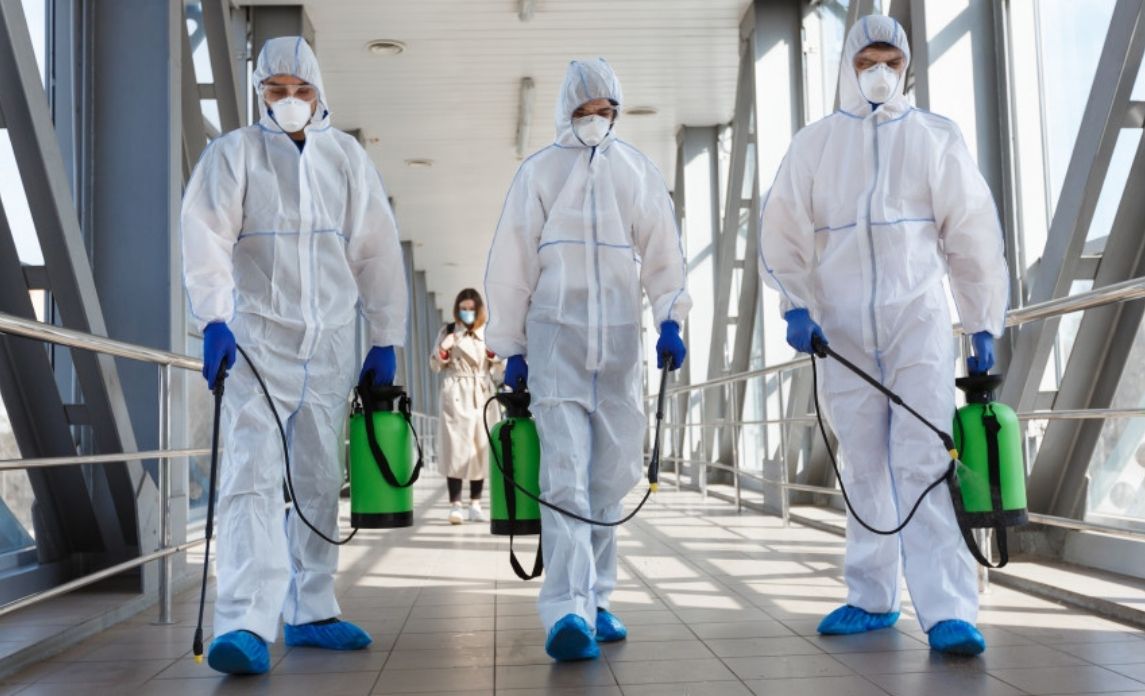 Coronavirus cleaning team ready for disinfection, preventative cleaning