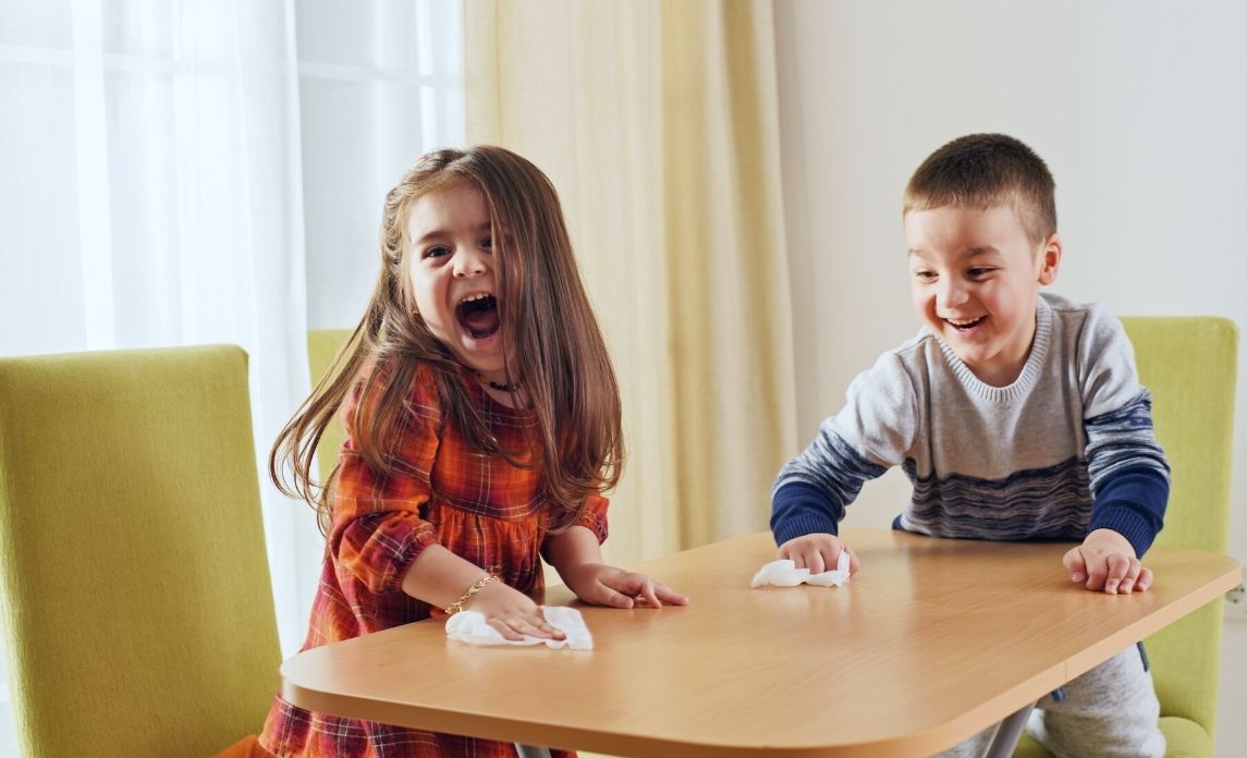 Kids helping out with household chores