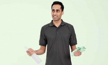 Cleaner wondering with green background